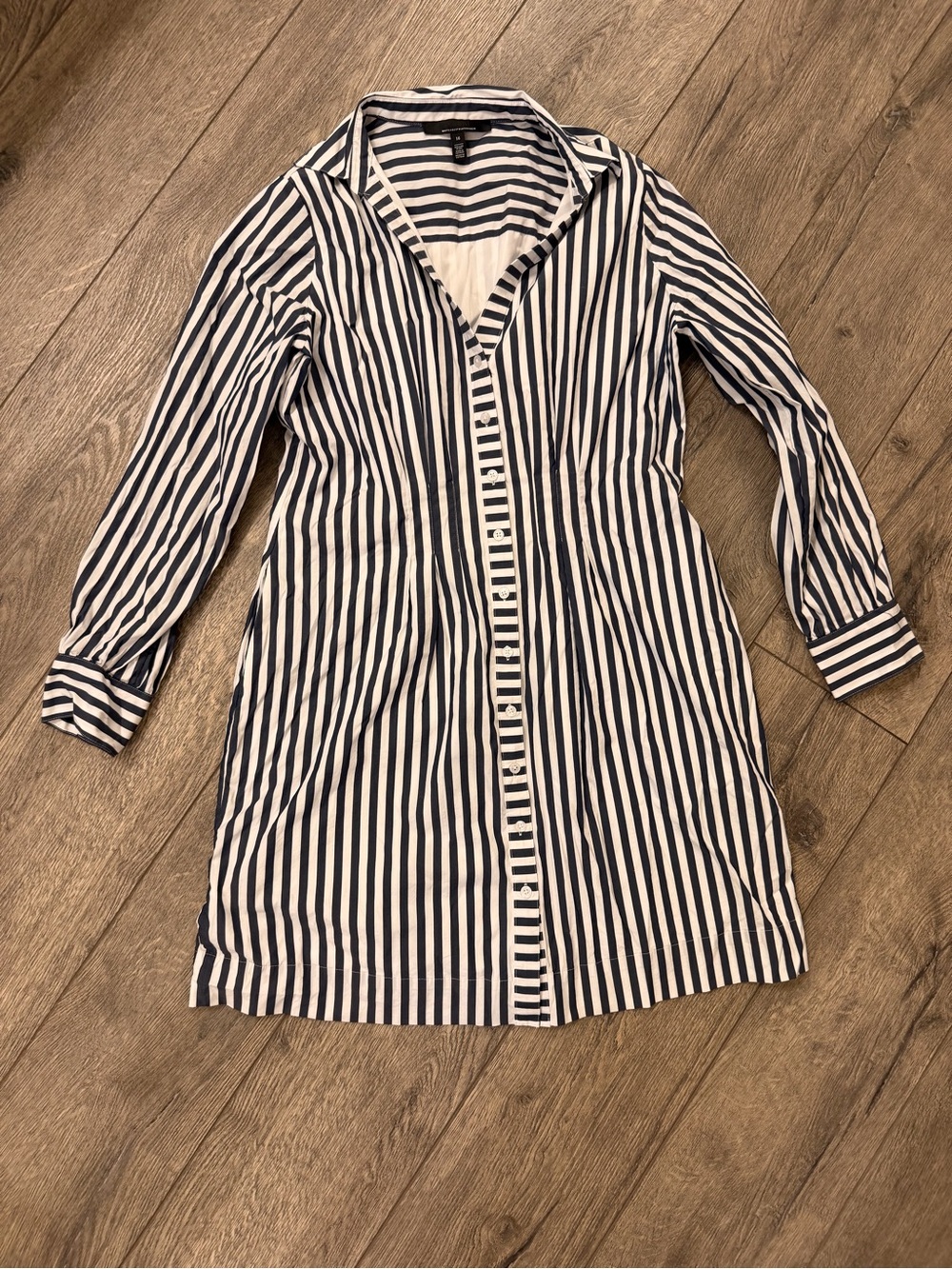 White House Black Market Navy and White Striped Shirt Dress